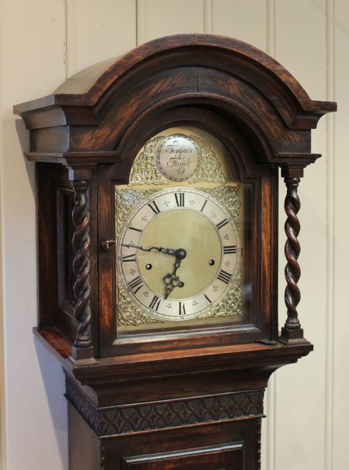 fig 1. Solid Oak Westminster Chime Grandmother Clock (England, c. 1920)