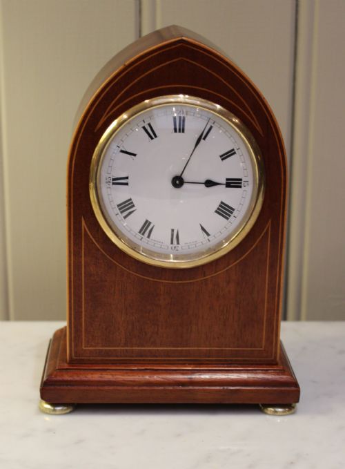 Edwardian Mahogany Lancet Top Timepiece Mantel Clock