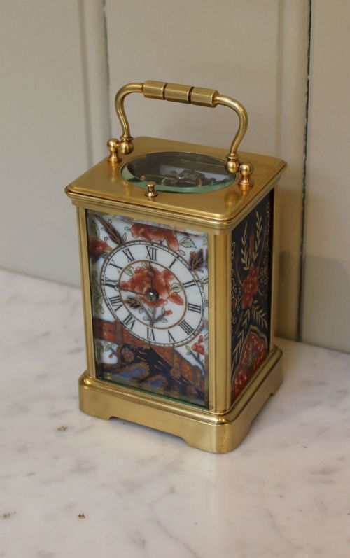 fig 2. Rare French Carriage Clock by Drocourt with Derby Imari style panels