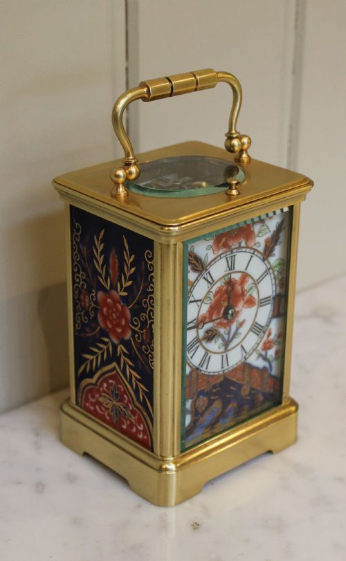 fig 3. Rare French Carriage Clock by Drocourt with Derby Imari style panels