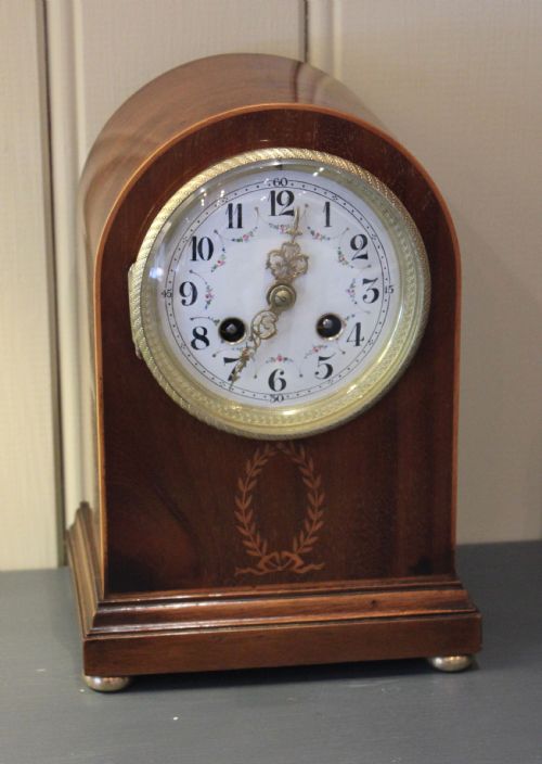 Edwardian Mahogany and Inlay Striking Mantel Clock