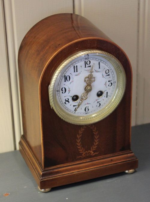 fig 1. Edwardian Mahogany and Inlay Striking Mantel Clock