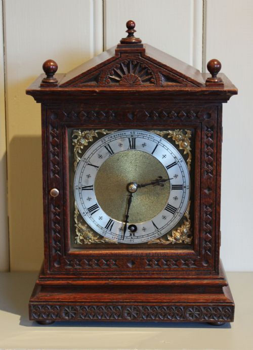 Late Victorian Carved Oak Mantel Clock
