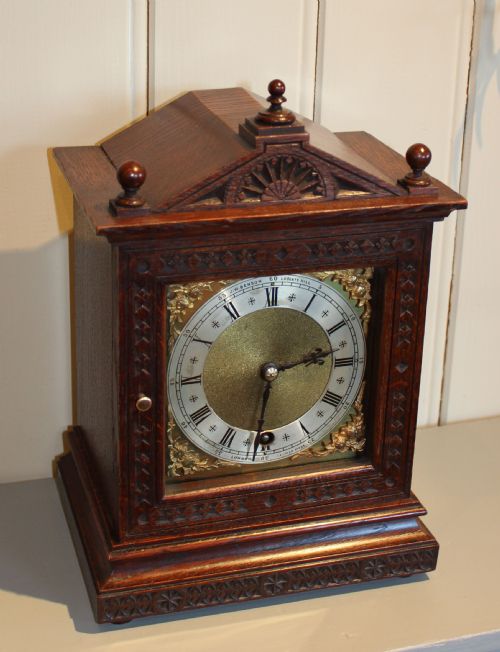fig 1. Late Victorian Carved Oak Mantel Clock