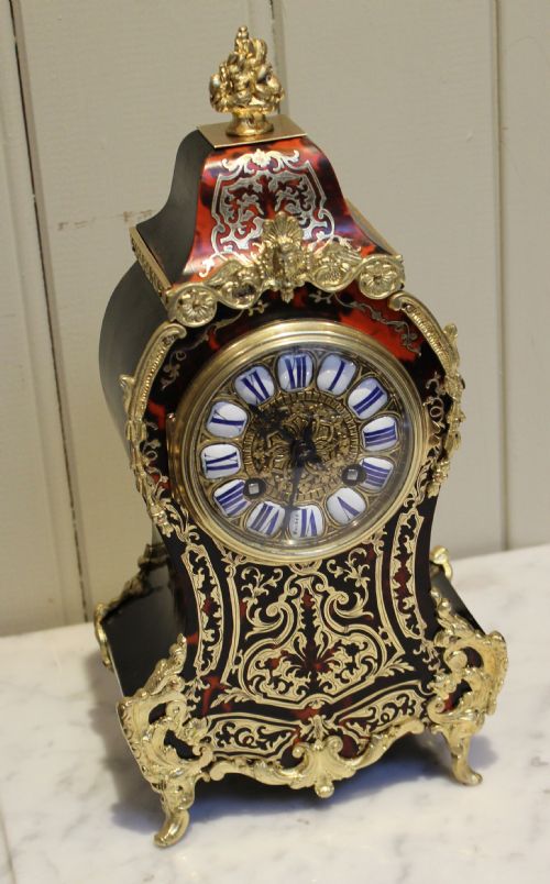 fig 1. French Tortoiseshell and Brass Inlay Boullework Mantel Clock 