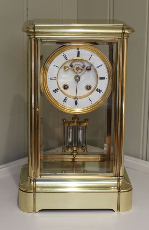 Large Bell Striking Four Glass Mantel Clock