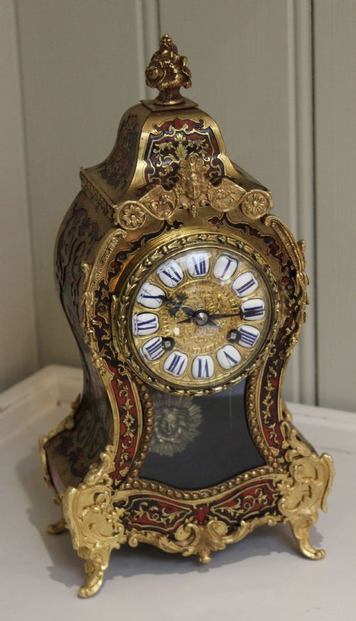 French Tortoiseshell and Brass Inlay Boullework Mantel Clock (France, C. 1870)