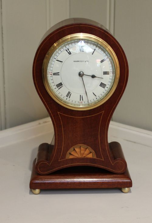 fig 1. Harrods Edwardian Mahogany and Inlay Balloon Clock
