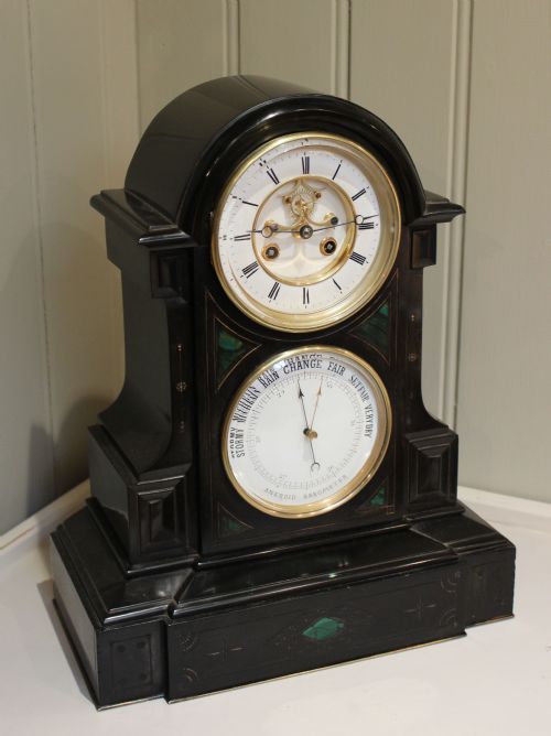 French Black Marble Clock Barometer