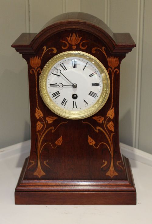 Art Nouveau Mahogany and Inlay Mantel Clock
