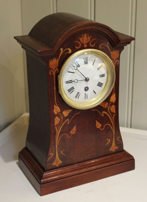 fig 1. Art Nouveau Mahogany and Inlay Mantel Clock