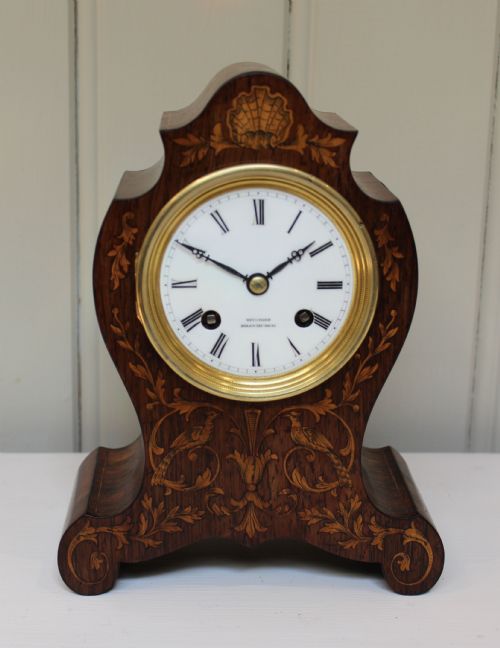 French Rosewood and Inlay Mantel Clock