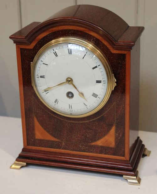Edwardian Mahogany and Inlay Mantel Clock