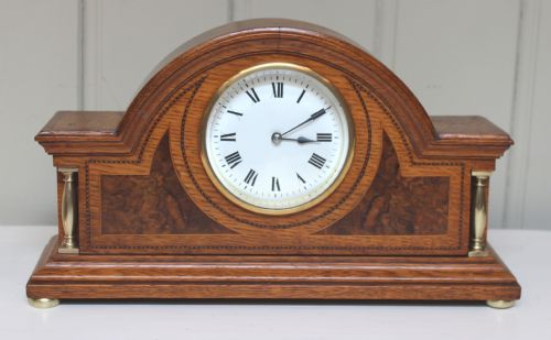 Edwardian Solid Oak and Inlay Timepiece Mantel Clock