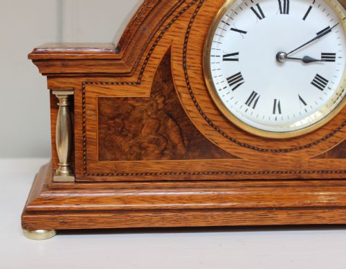 fig 1. Edwardian Solid Oak and Inlay Timepiece Mantel Clock