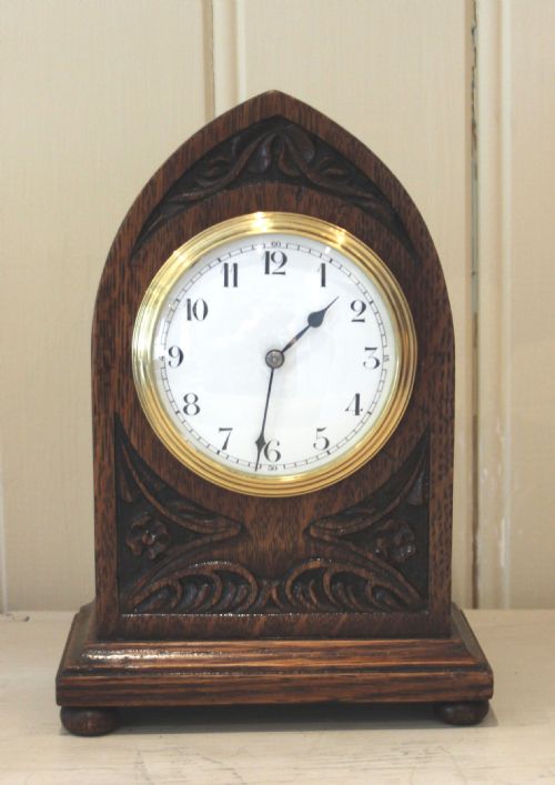 Solid Carved Oak Timepiece Mantel Clock