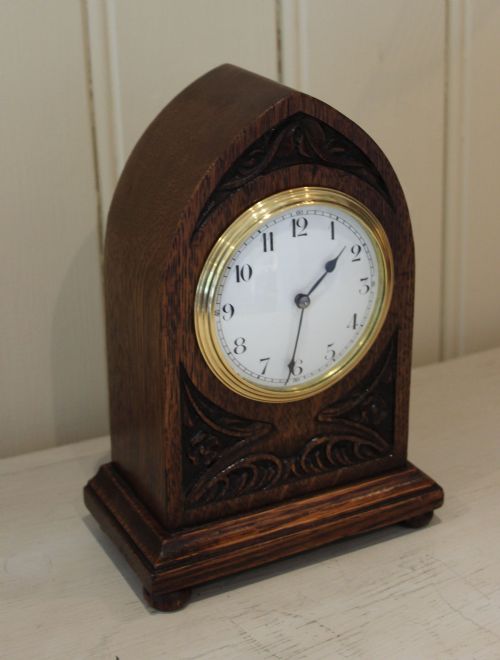 fig 1. Solid Carved Oak Timepiece Mantel Clock