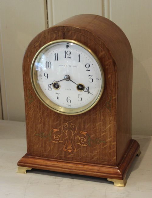 fig 1. Edwardian Oak and Inlay Dome Top Mantel Clock