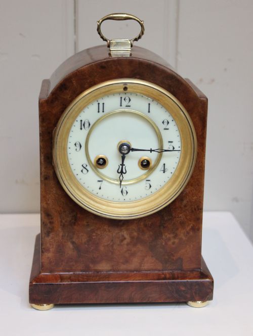 Edwardian Burr Walnut Mantel Clock