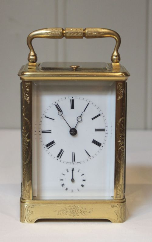 Fine Bell Striking Engraved French Carriage Clock