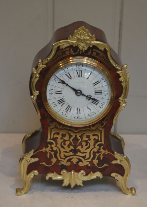 French Tortoiseshell and Brass Inlay Mantel Clock