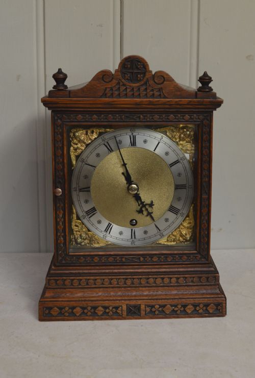 Carved Oak Timepiece Mantel Clock