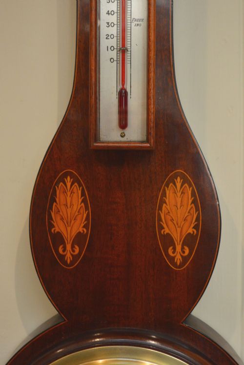 fig 1. Edwardian Sheraton Style Mahogany and Inlay Aneroid Barometer