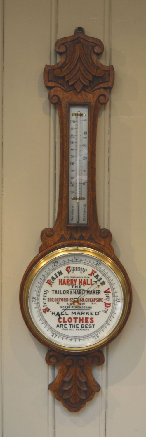 Oak Harry Hall Advertising Aneroid Barometer. (England, C. 1910)