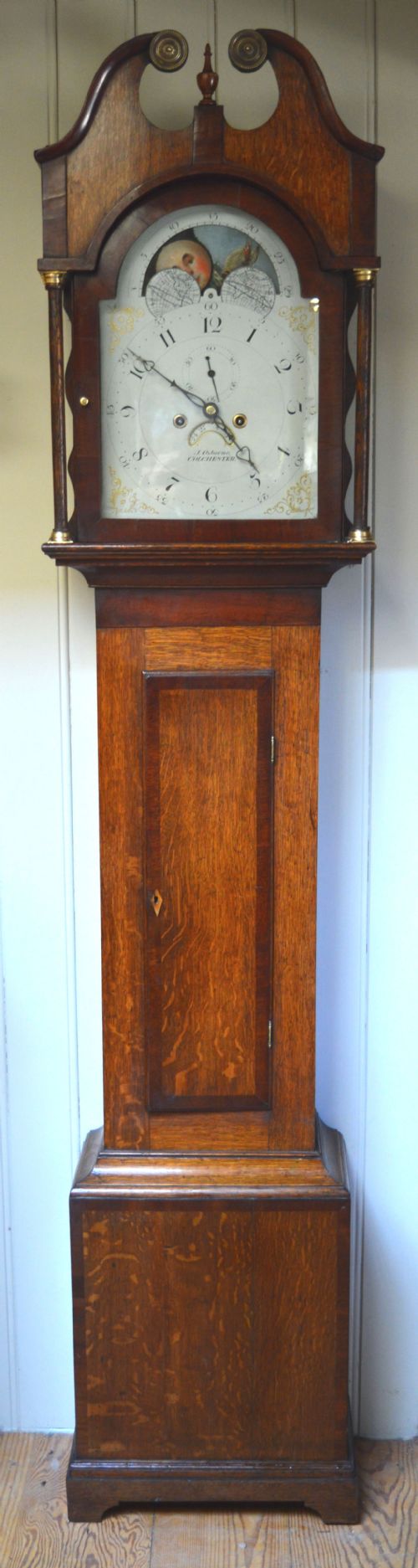 Oak and Mahogany Moon Phase Longcase Clock (England, C. 1810)
