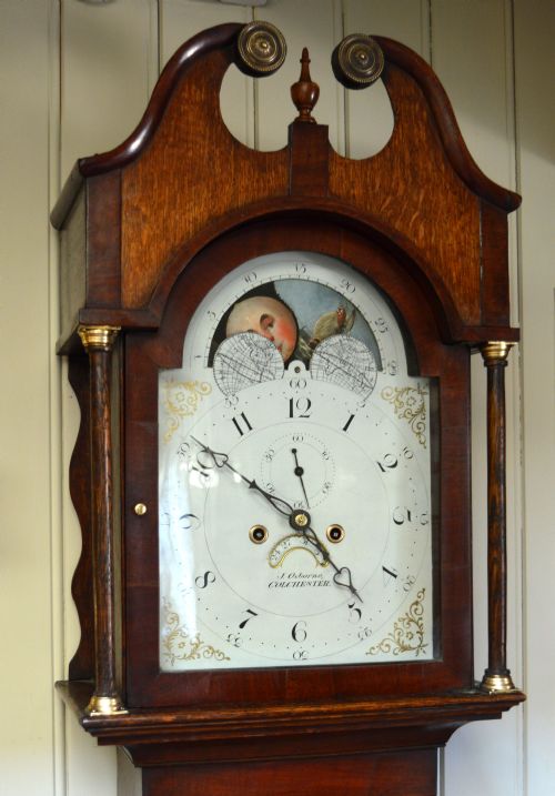 fig 1. Oak and Mahogany moon Phase Longcase Clock (England, c. 1810)