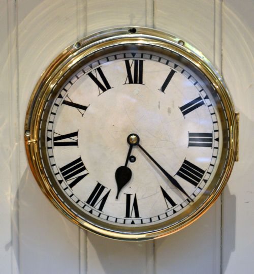 Large Brass Ships Bulkhead Clock (England, 1910)
