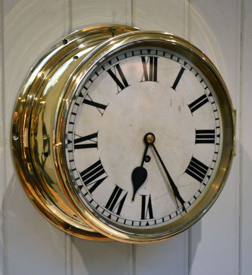 fig 1. Large Brass Ships Bulkhead Clock (England, 1910)
