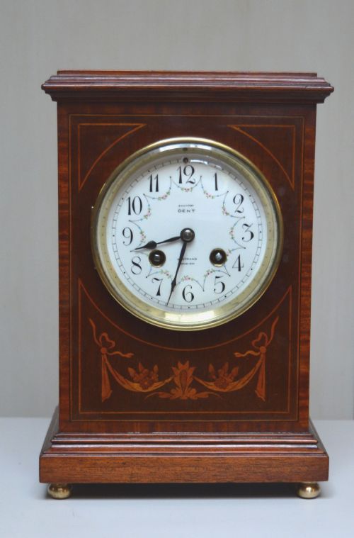 Edwardian Mahogany and Inlay Striking Mantel Clock