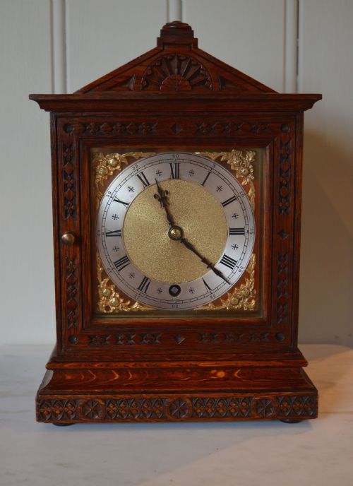 Late Victorian Carved Oak Mantel Clock