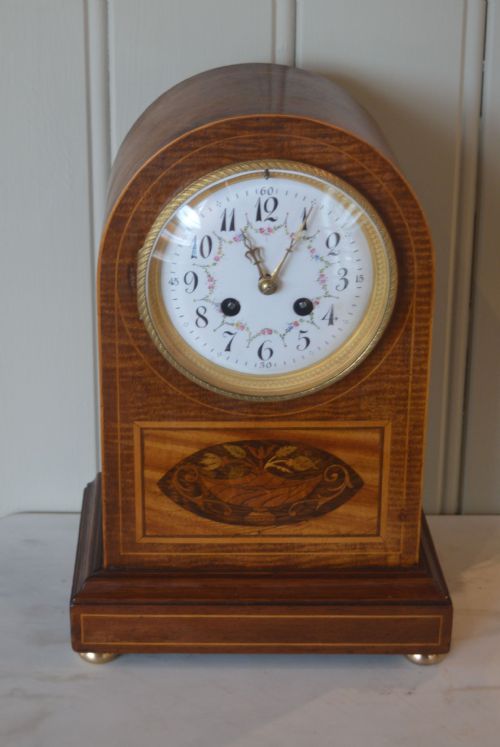 fig 1. Edwardian Mahogany and Inlay Arch Top Mantel Clock