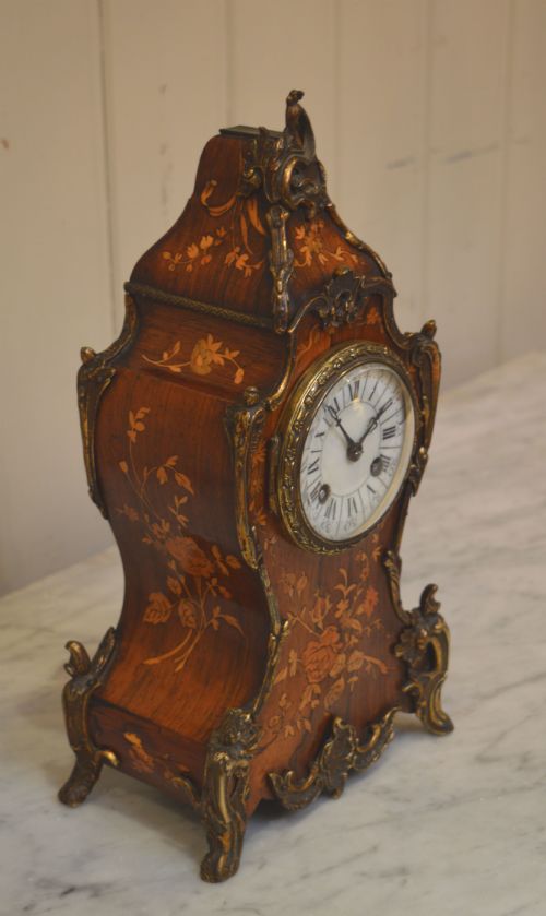 fig 1. Late 19th Century French Rosewood and Marquetry Mantel Clock (France, c. 1880)
