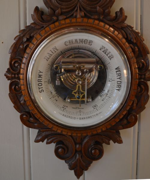 fig 1. Late Victorian Solid Oak Aneroid Barometer (England, 1888)