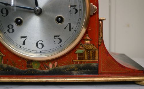 fig 1. Red Chinoiserie Napoleon Hat mantel Clock