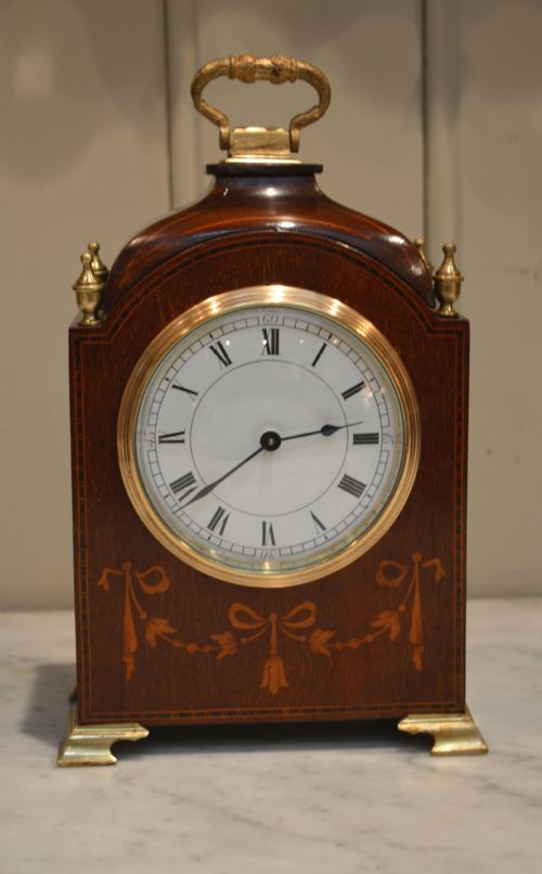 Edwardian Mahogany and Inlay Miniature Timepiece Bracket Clock