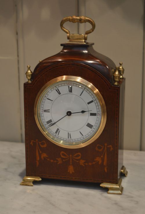 fig 1. Edwardian Mahogany and Inlay Miniature Timepiece Bracket Clock