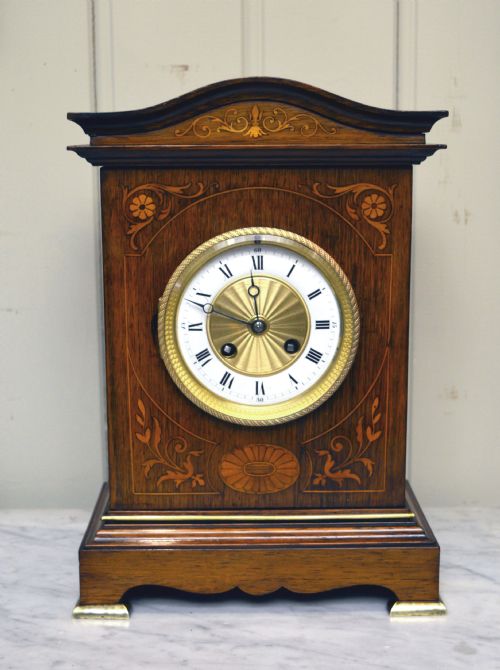 Rosewood and Inlay Striking Mantel Clock