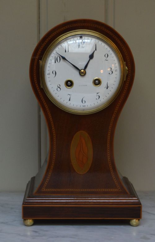 Edwardian Mahogany and Inlay Balloon Clock