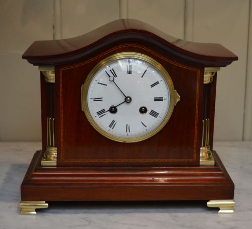Edwardian Mahogany and Inlay Striking Mantel Clock (England and France, C. 1905)