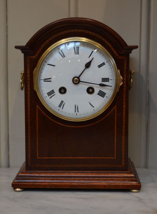 Edwardian Mahogany and Inlay Striking Mantel Clock