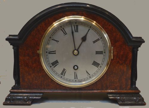 Thuya Burr Walnut Timepiece Mantel Clock (England, C. 1910 to 1920)