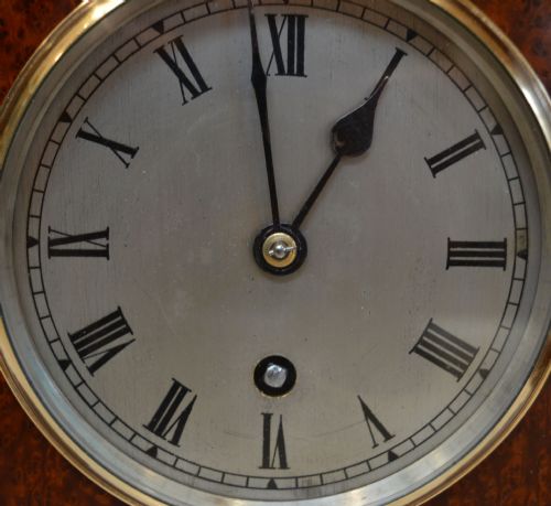 fig 1. Thuya Burr Walnut Timepiece Mantel Clock (England, c. 1910 to 1920)