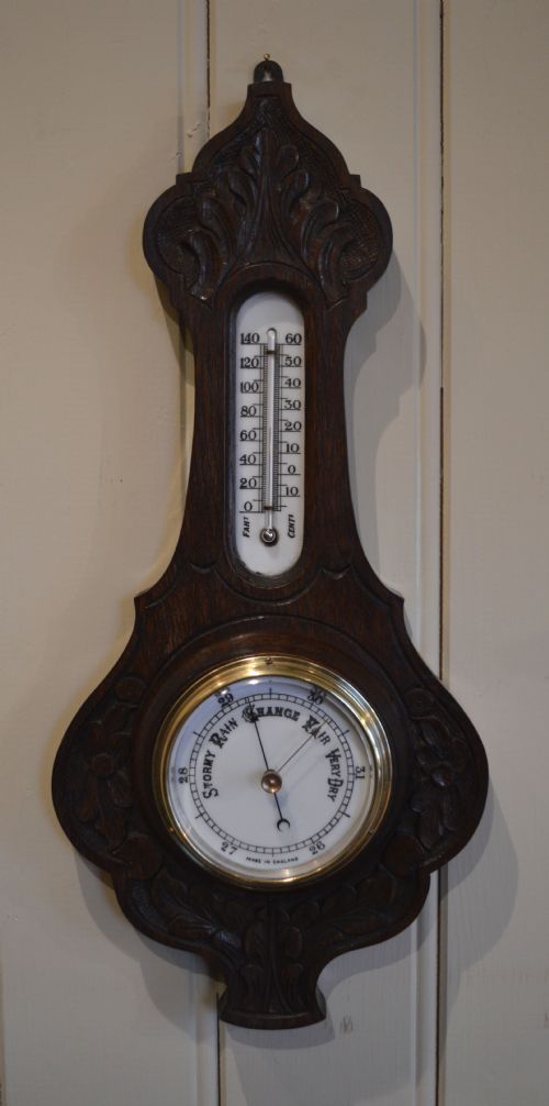 Small Edwardian Oak Aneroid Barometer (England, C. 1910)
