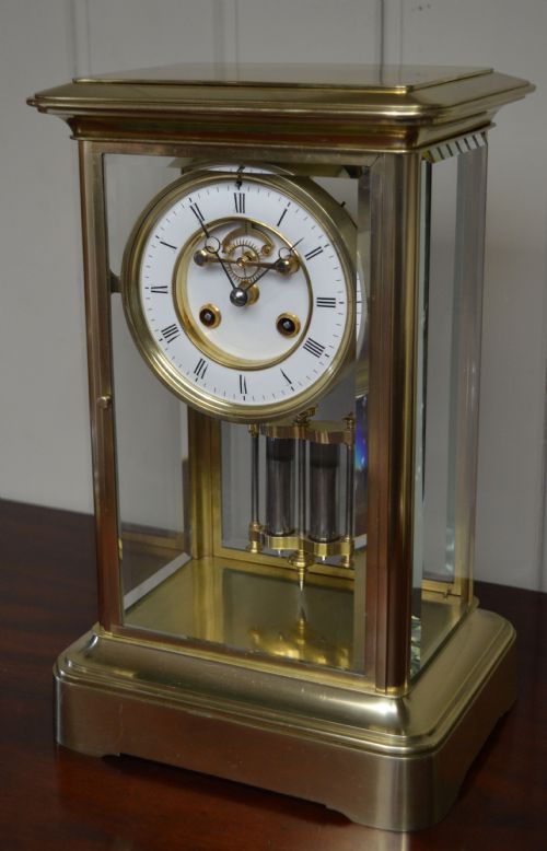 Large Bell Striking Four Glass Clock (France, C. 1880)