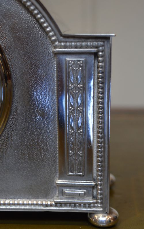 fig 1. Small Silver Plated Mantel Clock By Harrods (England, c. 1920)