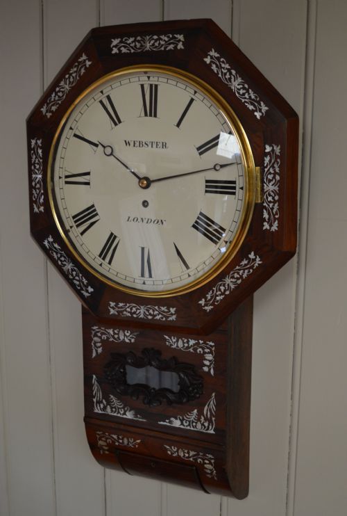 fig 1. Victorian Rosewood and Mother of Pearl Drop Dial Wall Clock (England, 1850)